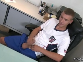 Athletic gay storking his huge cock