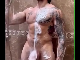 Solo shower with a huge dick