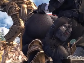 Soldier his boyfriend Sangheili from behind