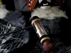 Fursuiter milked until post orgasm